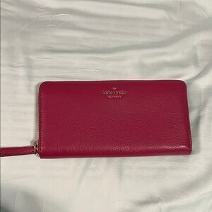 Kate Spade Fuchsia Leather Wallet large zip around maroon